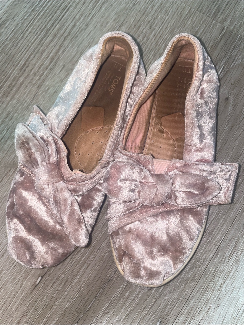 TOMS Pink Velvet Knot Toddler Slip-On Shoes